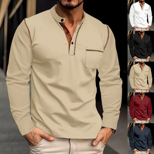 Herren Langarm-Henley-Shirt mit modernem Kragen und praktischer Brusttasche Drune
