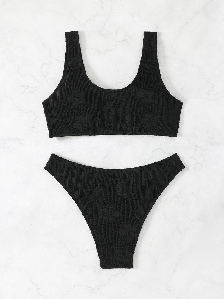 Damen Bikini-Set mit strukturiertem Oberteil und hoch geschnittenem Slip Drune