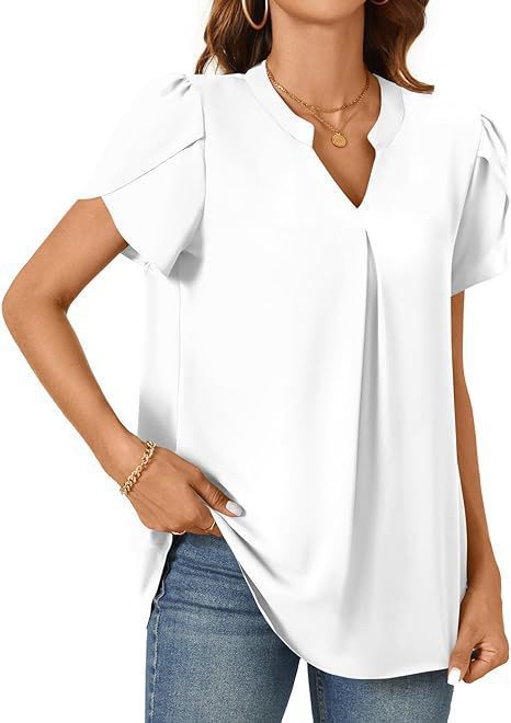 Damen Bluse mit eleganter V-Ausschnitt-Detail und leichten Puffärmeln Drune