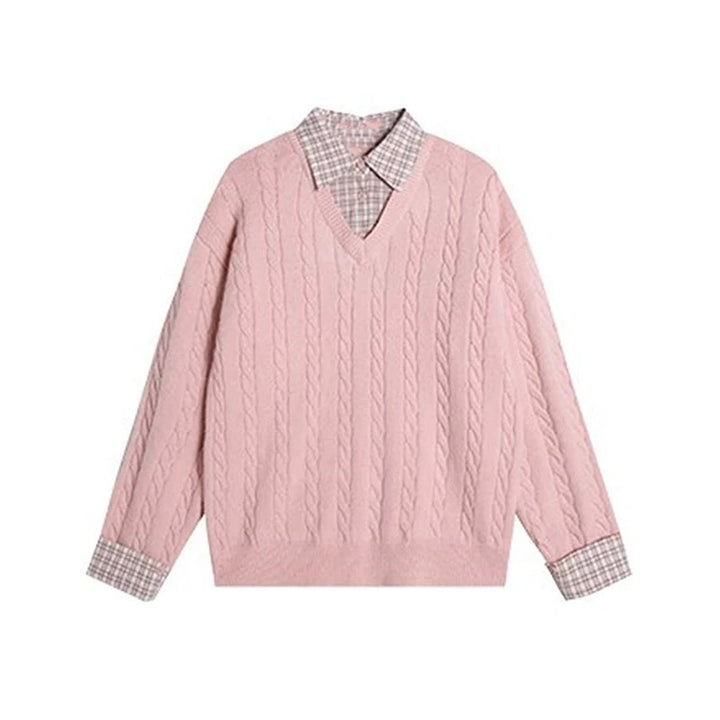 Damen Grobstrickpullover mit Zopfmuster und V-Ausschnitt Drune