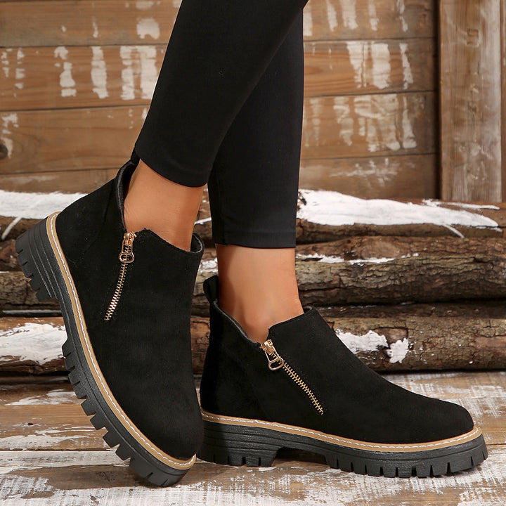 Damen nan Wildlederstiefelette mit robuster Profilsohle und seitlichem Reißverschluss Drune
