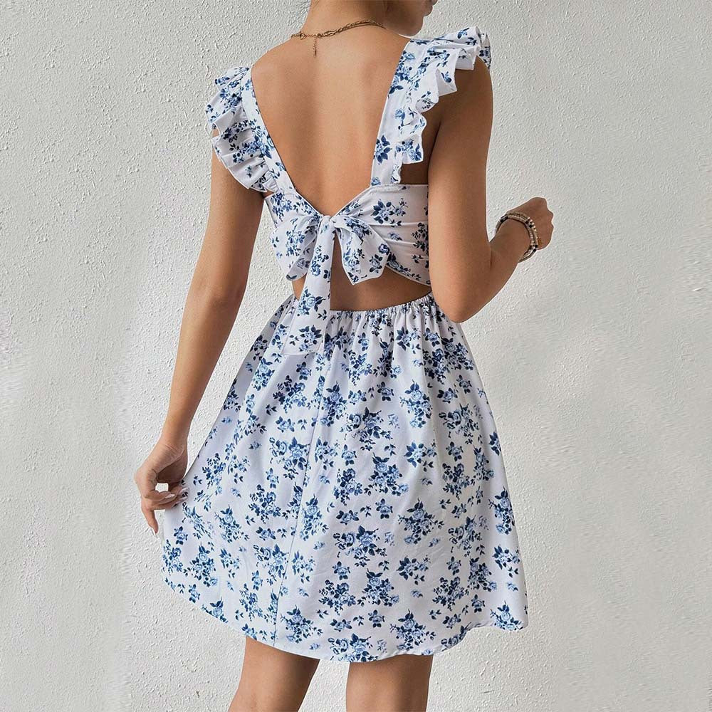 Damen Sommerliches Blumenkleid mit Rüschendetails und quadratischem Ausschnitt Drune