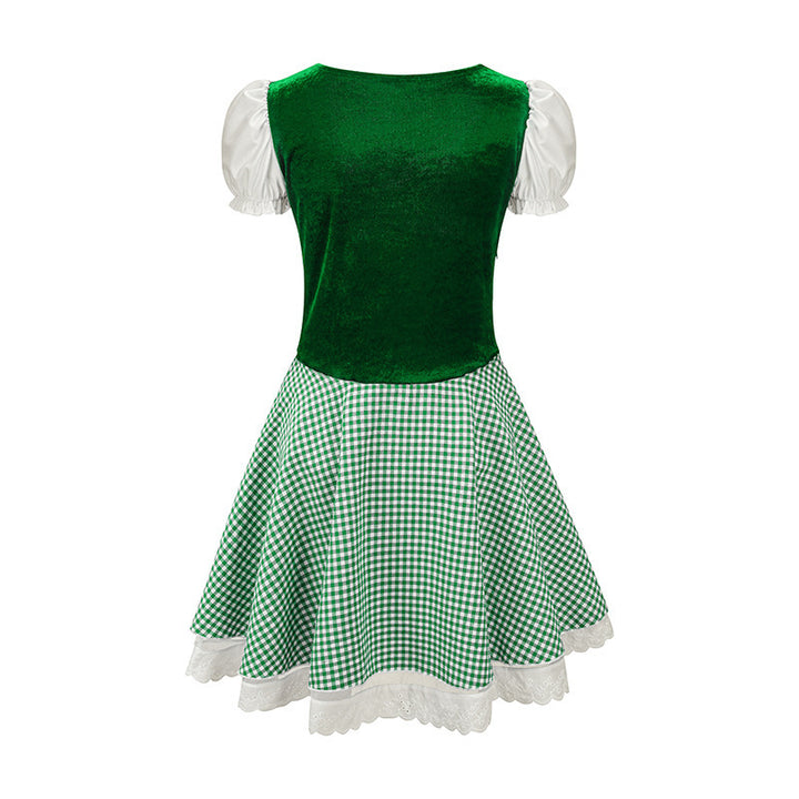 Damen nan tailliertes Trachtenkleid mit geschnürter Miederfront und karierter Rockpartie Drune