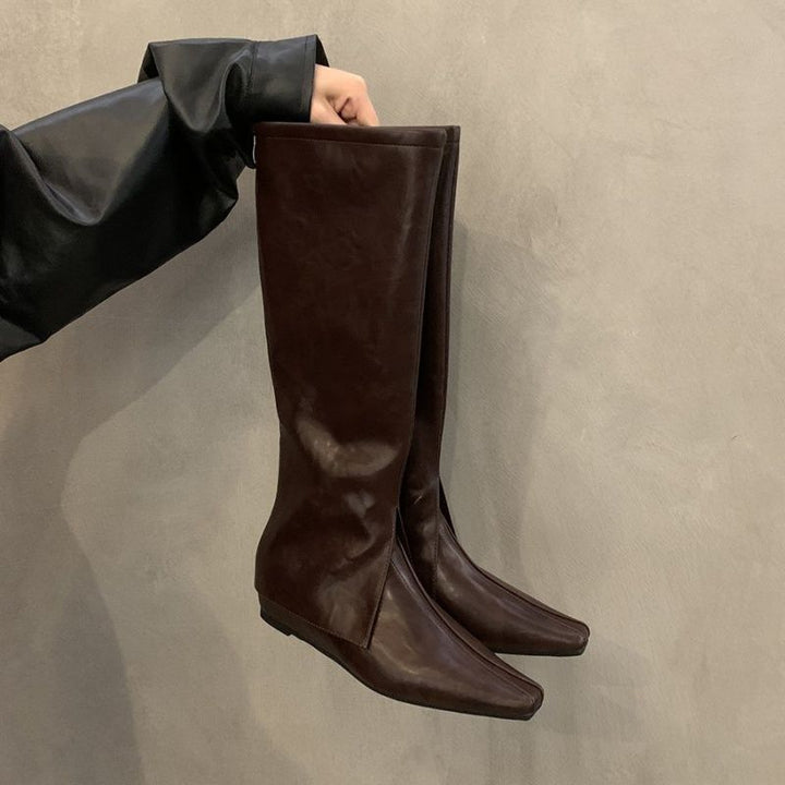 Damen Kniehohe schmal geschnittene Schlupf‑Stiefel mit quadratischer Zehenpartie Drune