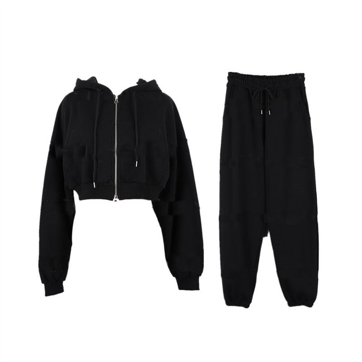 Damen sportliches Freizeit-Set mit cropped Kapuzenjacke und Jogginghose Drune