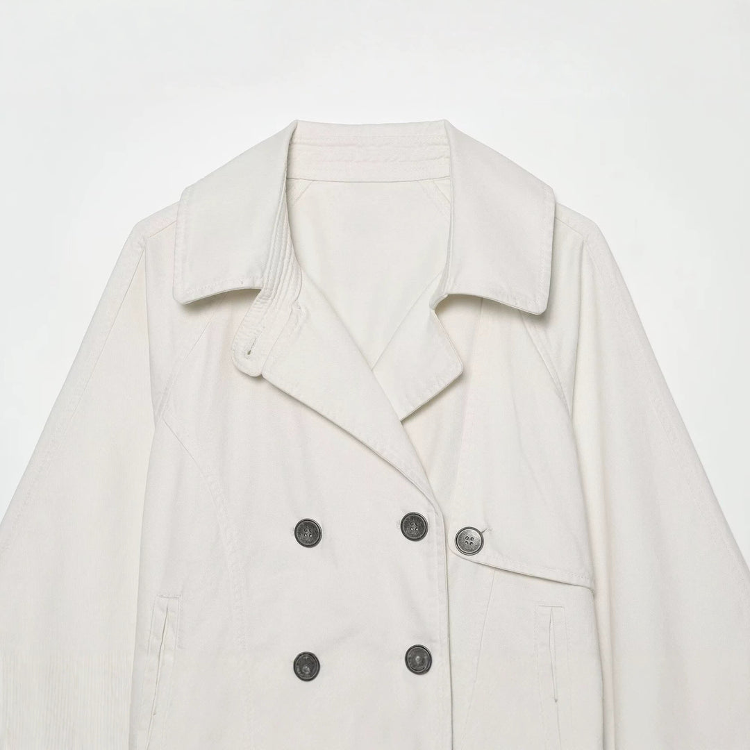 Damen Kurzes Doppelreihiges Trench‑Cape mit weitem Kragen und dreiviertel Ärmeln Drune