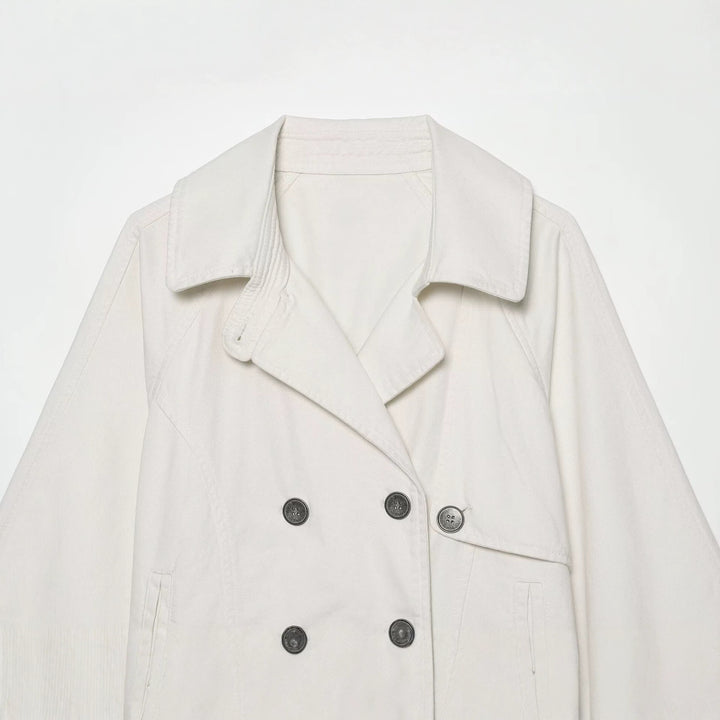 Damen Kurzes Doppelreihiges Trench‑Cape mit weitem Kragen und dreiviertel Ärmeln Drune