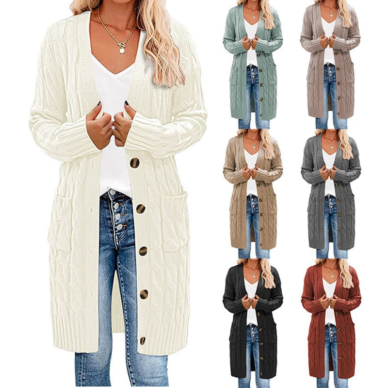 Damen Grobstrick Cardigan mit tiefen Taschen und dekorativem Zopfdesign Drune