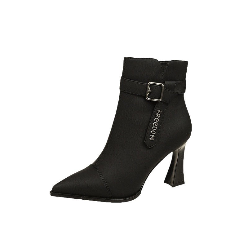 Damen Elegante Stiefeletten mit hohem Absatz und modischem Riemen Drune