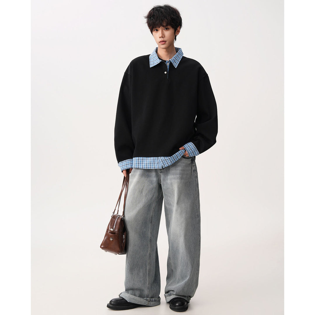 Herren Relaxed Fit Pullover mit abnehmbaren Hemdkragen Drune