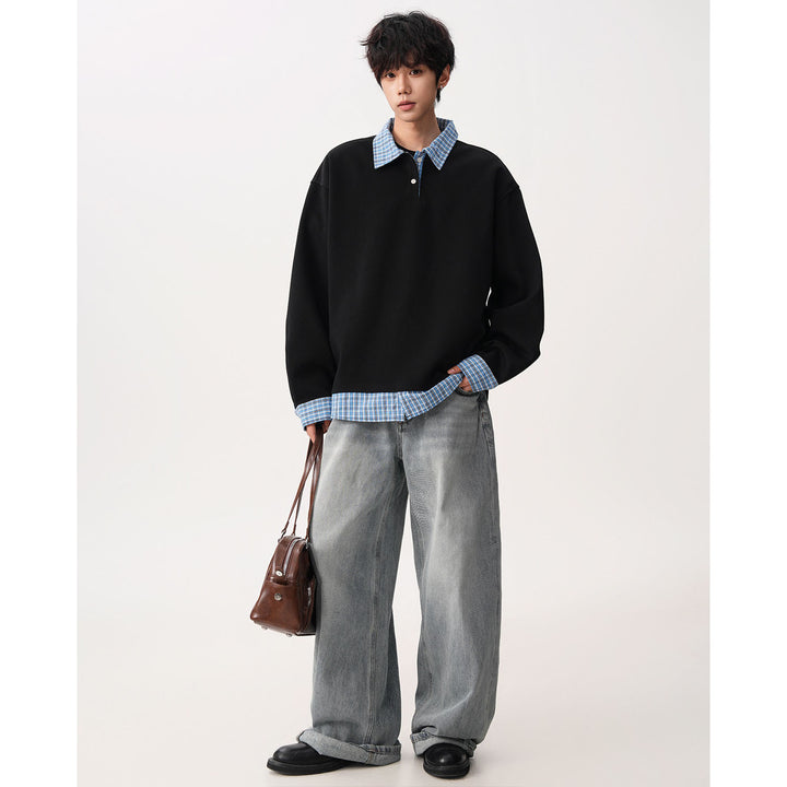 Herren Relaxed Fit Pullover mit abnehmbaren Hemdkragen Drune