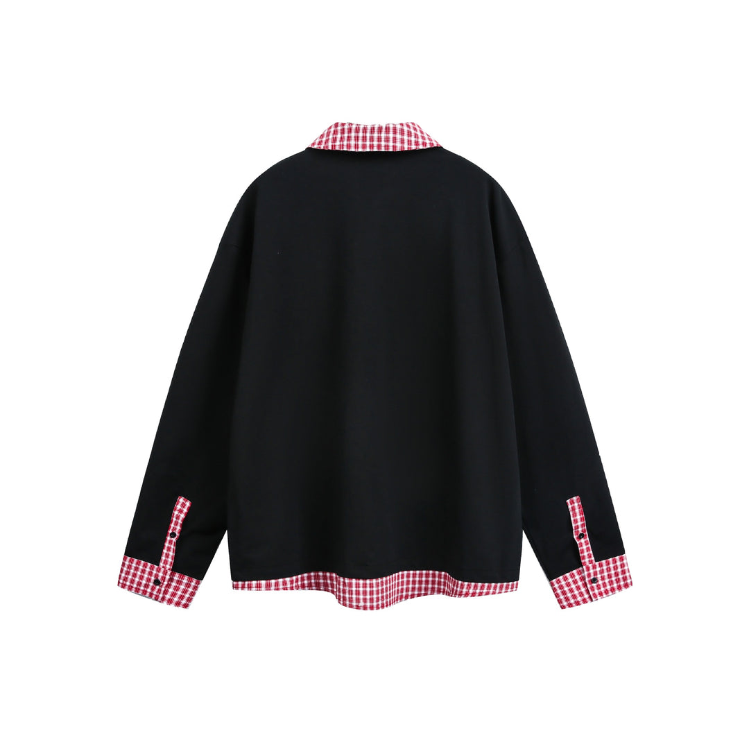 Unisex Weit geschnittener Sweatpullover mit Karokragen und Saumeinsatz Drune
