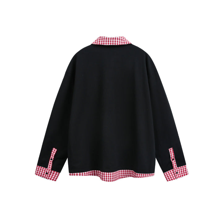 Unisex Weit geschnittener Sweatpullover mit Karokragen und Saumeinsatz Drune