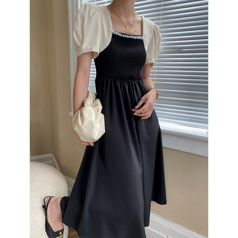 Damen Maxikleid mit Puffärmeln und dekorativem Ausschnitt Drune