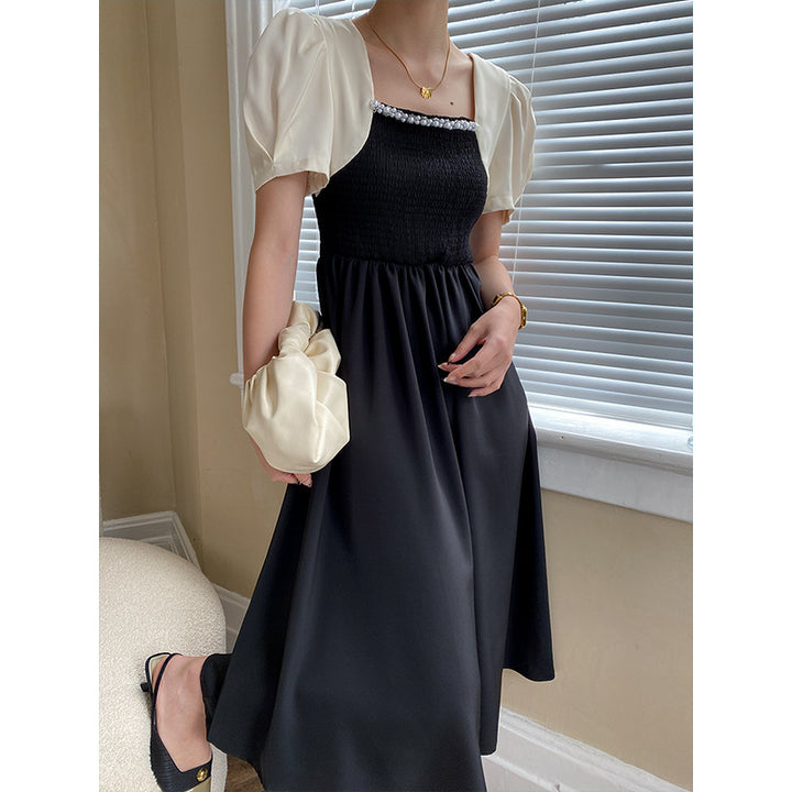 Damen Maxikleid mit Puffärmeln und dekorativem Ausschnitt Drune