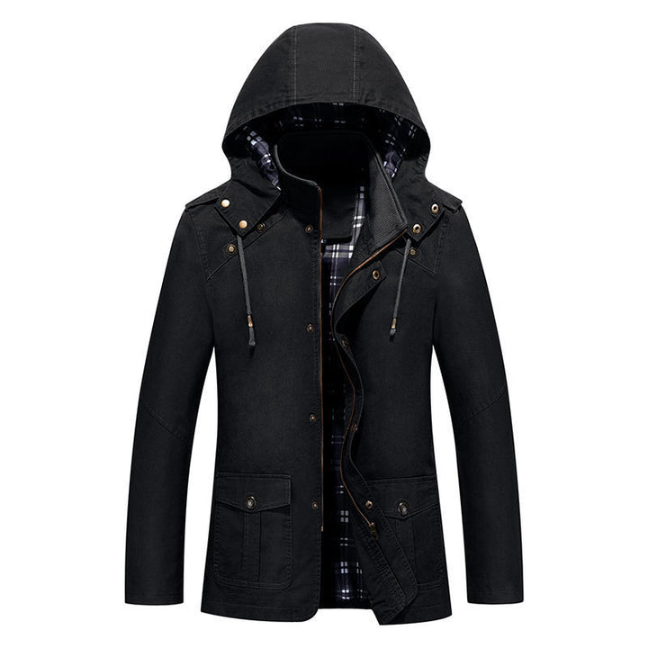Herren Leichter Kapuzenparka mit kariertem Innenfutter und Multifunktions-Taschen Drune