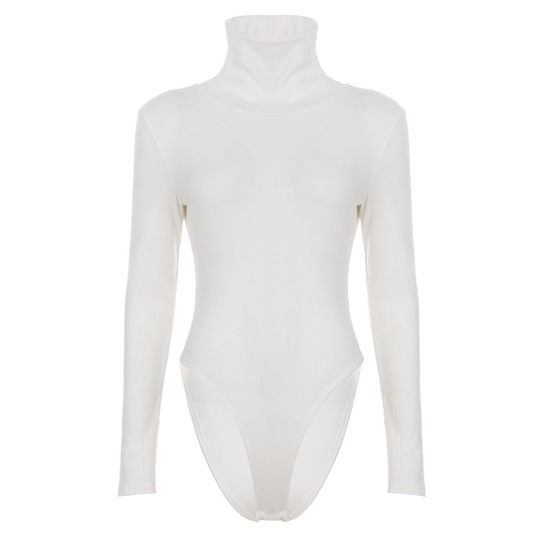 Damen figurbetonter Langarm-Bodysuit mit hohem Kragen Drune