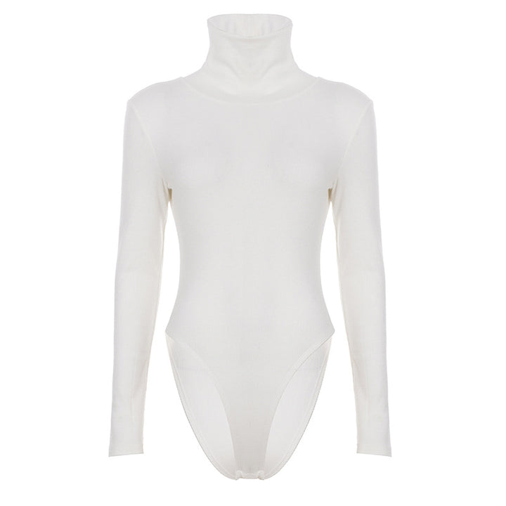 Damen figurbetonter Langarm-Bodysuit mit hohem Kragen Drune