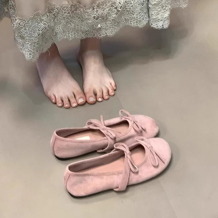 Damen Ballerinas aus weichem Wildleder mit zartem Schleifenverzierung Drune