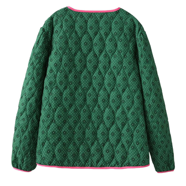 Damen nan gesteppte Kurzjacke mit V‑Ausschnitt, Kontrastpaspel und Schleifen-Detail Drune