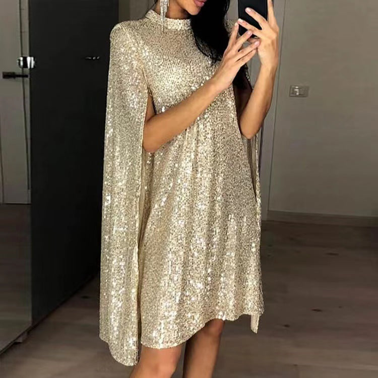 Damen elegantes glitzerndes Abendkleid mit weitem Schnitt und schimmerndem Look Drune