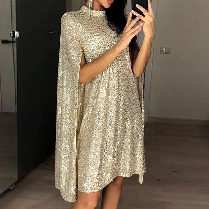 Damen elegantes glitzerndes Abendkleid mit weitem Schnitt und schimmerndem Look Drune