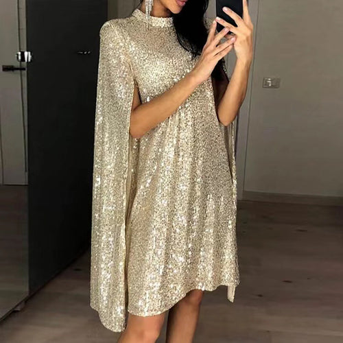 Damen Glamouröses Paillettenkleid mit Cape-Ärmeln Drune