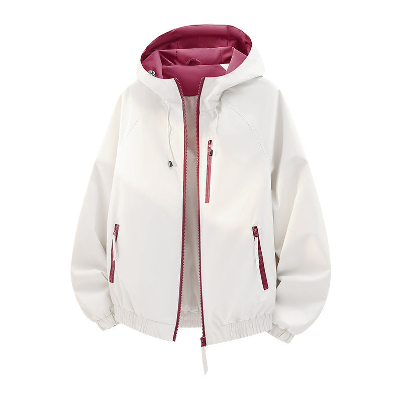 Damen Leichte Kapuzen‑Shelljacke im Urban‑Look mit kontrastfarbenem Futter, Reißverschlusstaschen und elastischem Bund Drune