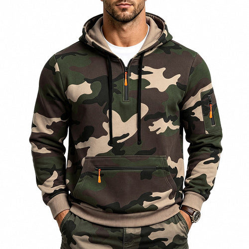 Herren Camouflage-Trainingsset mit Kapuzenpullover und Cargo-Jogginghose Drune