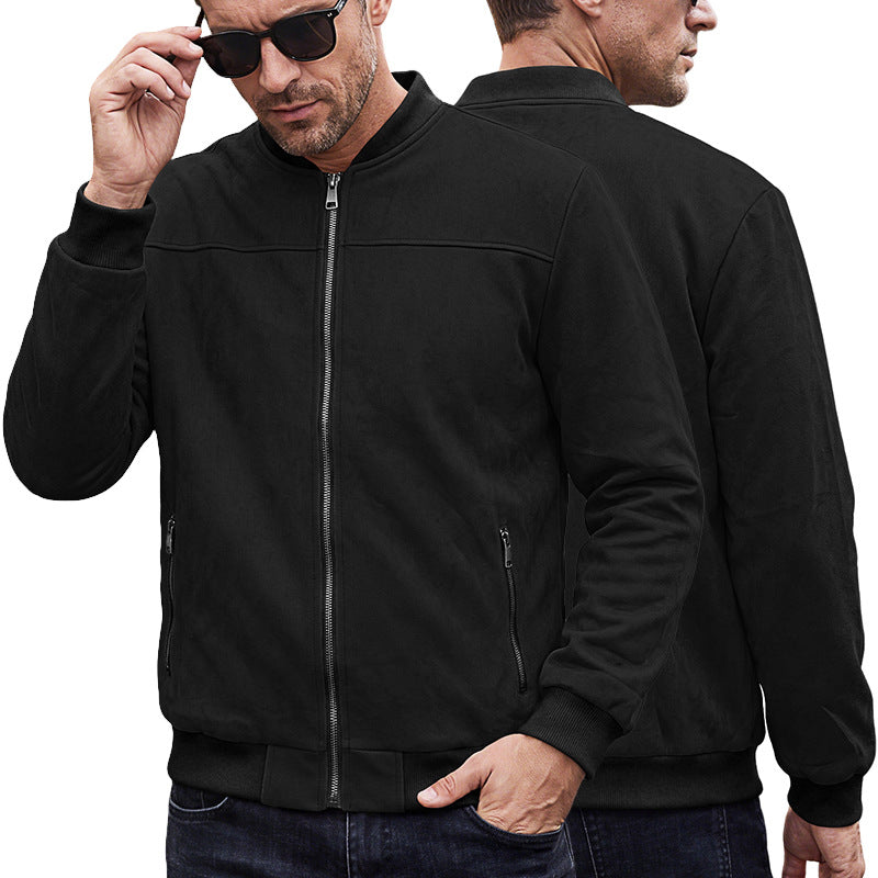 Herren Wildlederoptik Bomberjacke mit Rippenbündchen und Reißverschluss-Taschen Drune