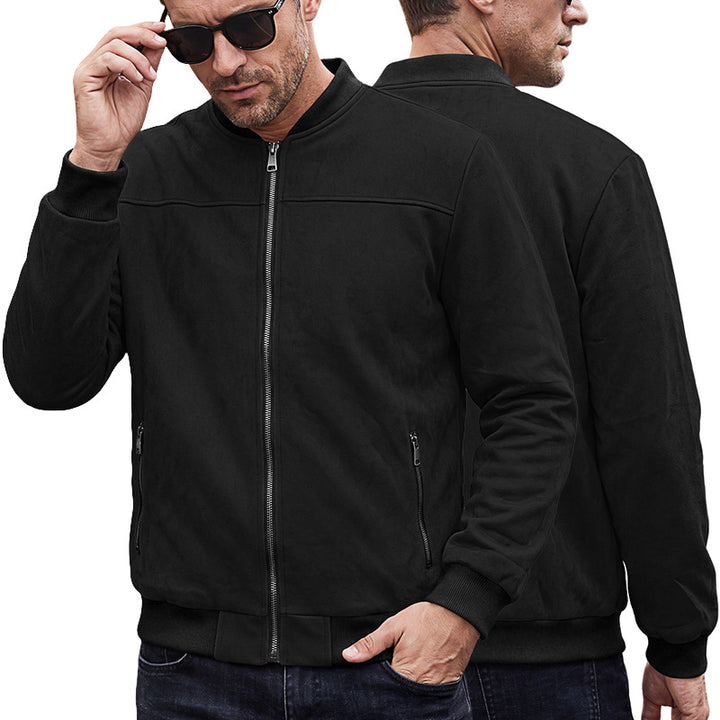 Herren Wildlederoptik Bomberjacke mit Rippenbündchen und Reißverschluss-Taschen Drune