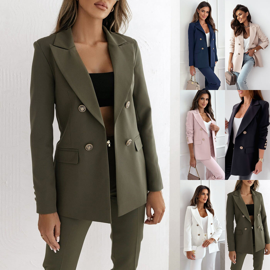 Damen eleganter Doppelreiher Blazer mit goldenen Knöpfen und taillierter Schnitt Drune
