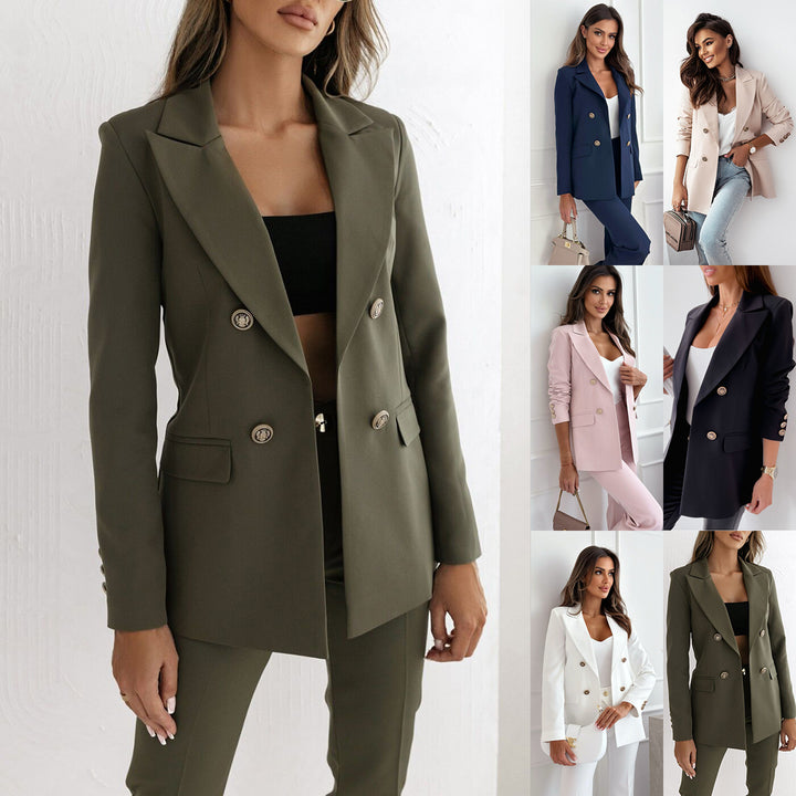 Damen eleganter Doppelreiher Blazer mit goldenen Knöpfen und taillierter Schnitt Drune