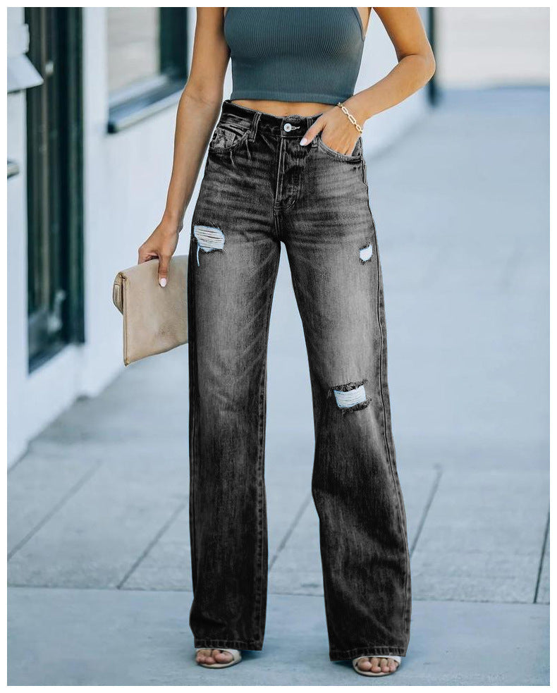 Damen Weit geschnittene Jeanshose mit Destroyed-Details Drune