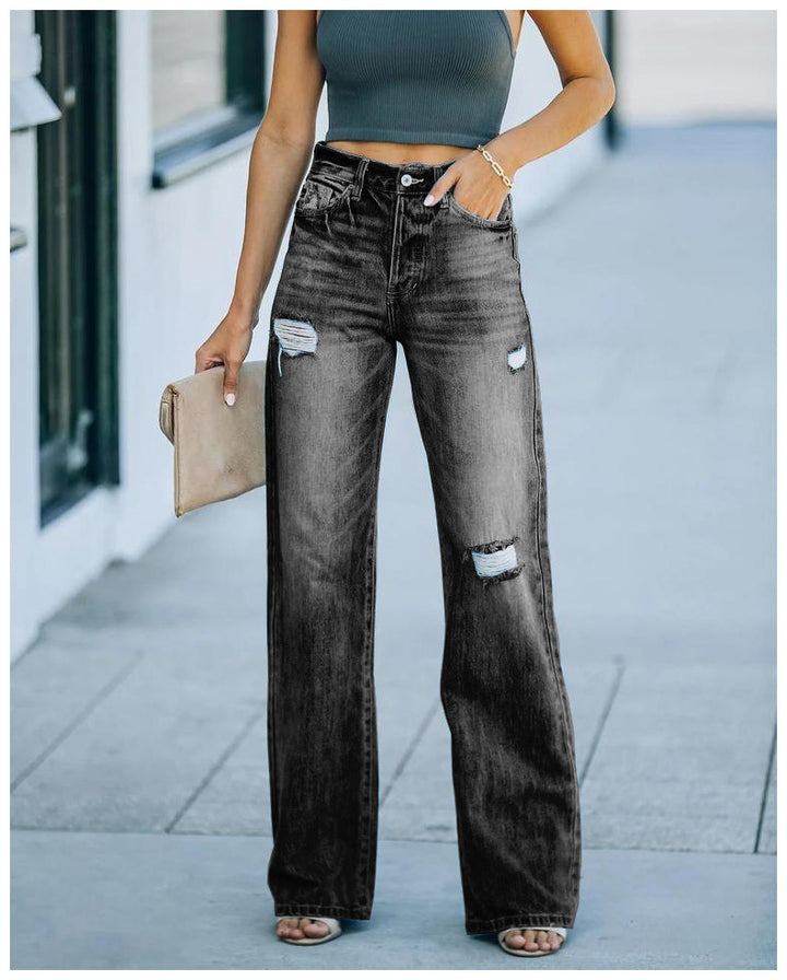 Damen Weit geschnittene Jeanshose mit Destroyed-Details Drune