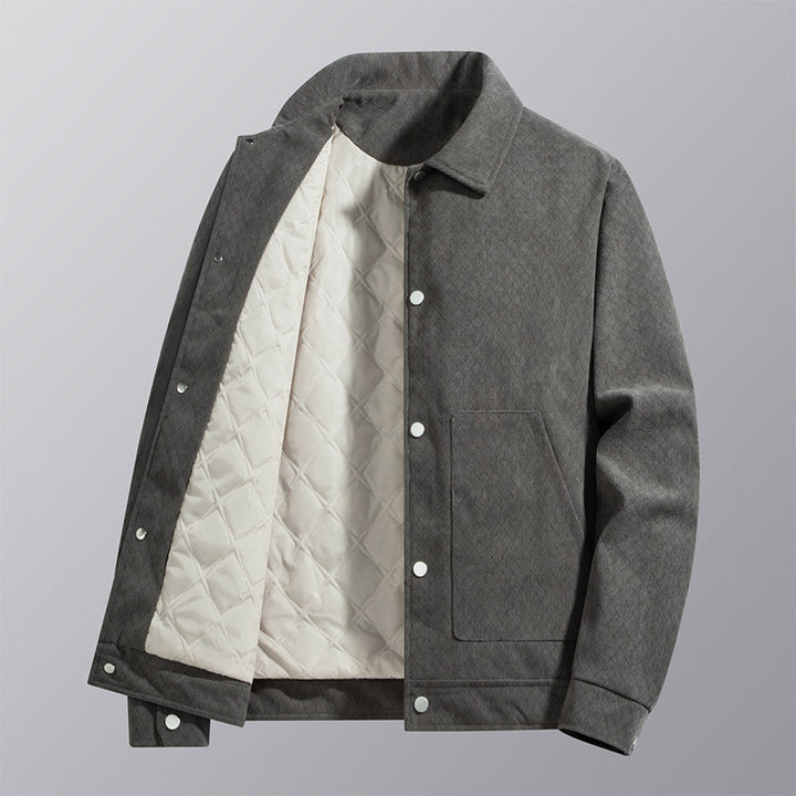 Men's  quilted-lined corduroy overshirt jacket with snap front and patch pockets Drune