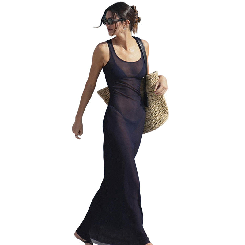 Damen Transparente Maxi-Robe mit tiefem Schlitz und weichem Material Drune