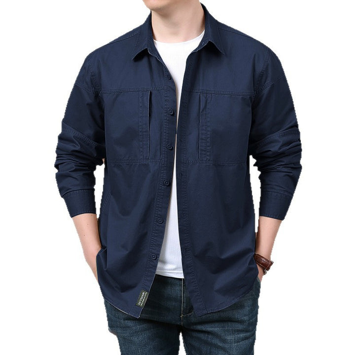 Herren nan leichtes Baumwoll-Utility-Overshirt mit zwei verdeckten Brusttaschen und klassischem Kentkragen Drune