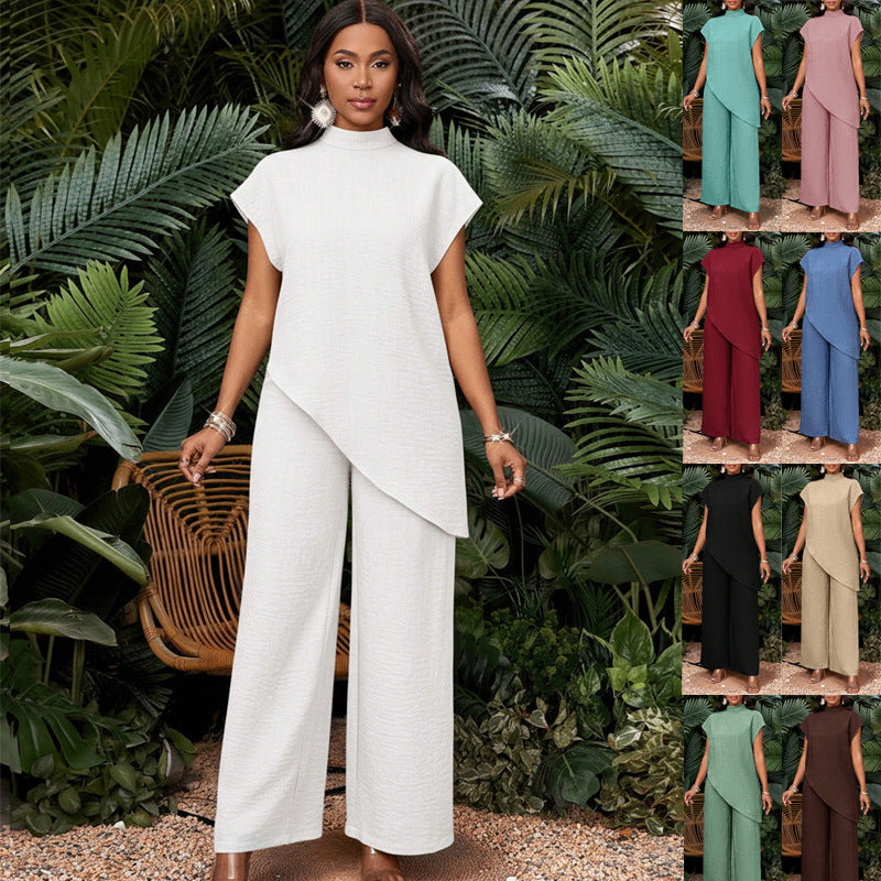 Damen Zweiteiliges Set mit asymmetrischer Tunika und weiten Palazzo-Hosen Drune