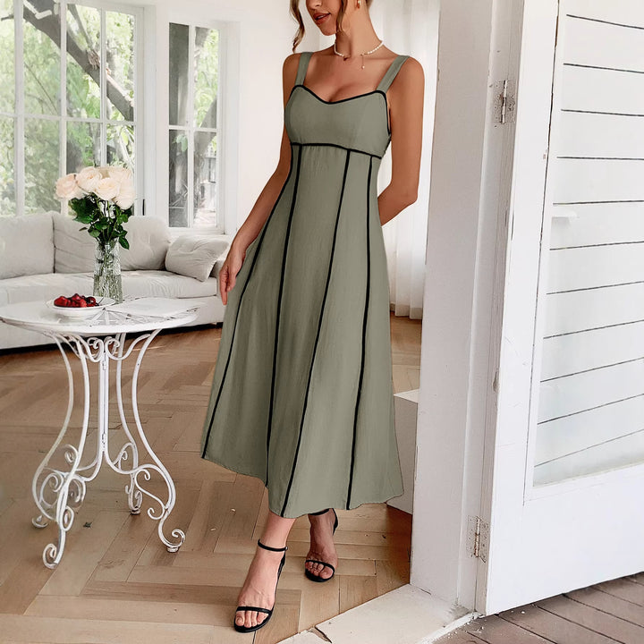 Damen Maxikleid mit dekorativen Kontrastnähten und konturiertem Schnitt Drune