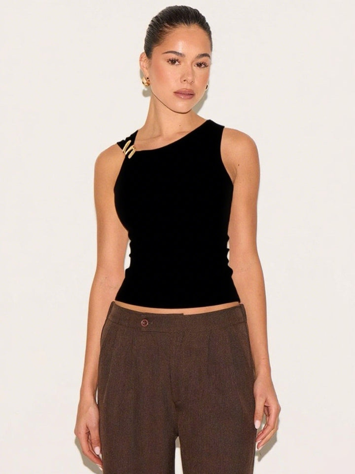 Damen Elegantes Top mit asymmetrischem Schnitt und dekorativen Riegeln Drune