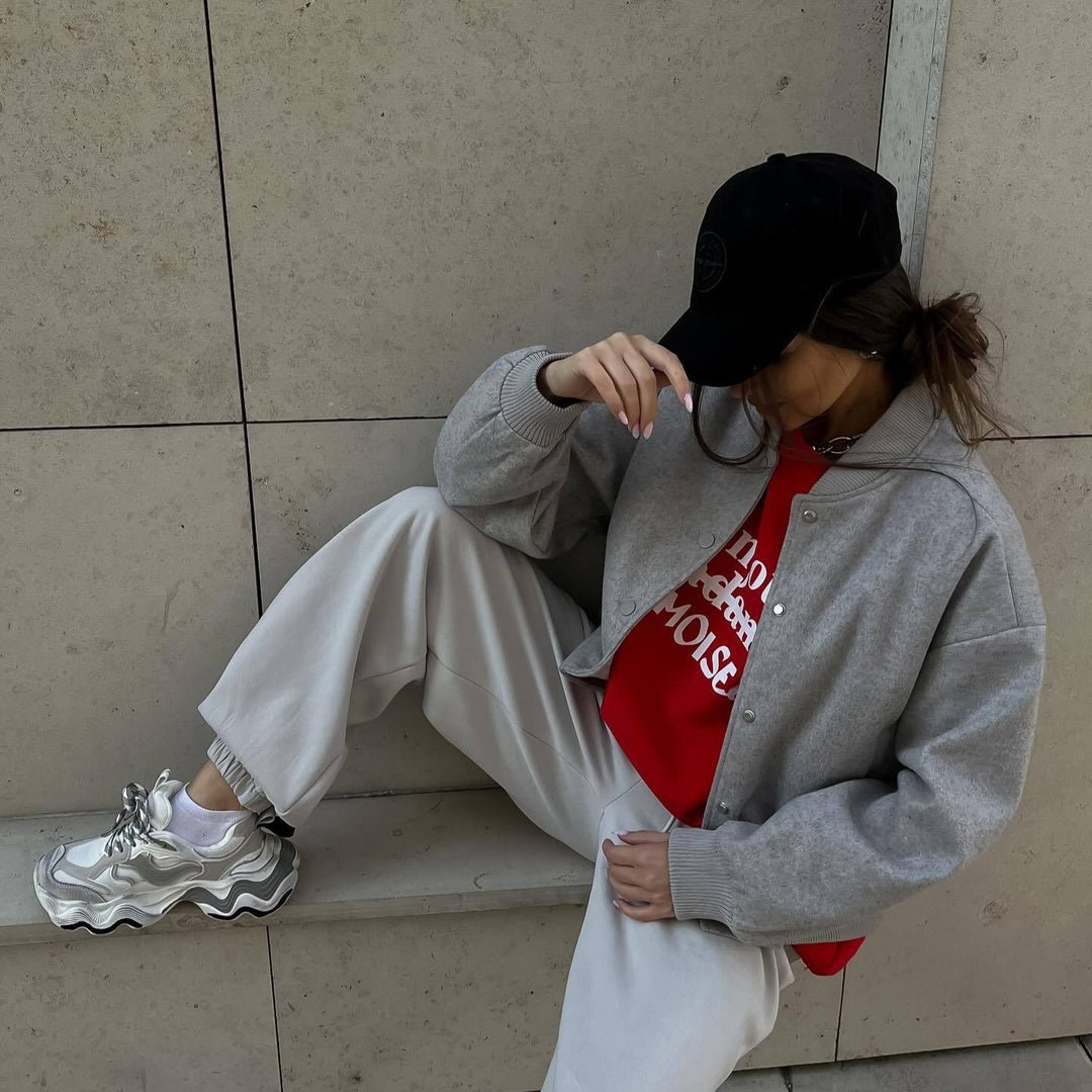 Damen lässige Collegejacke mit komfortabler Passform und funktionalen Details Drune