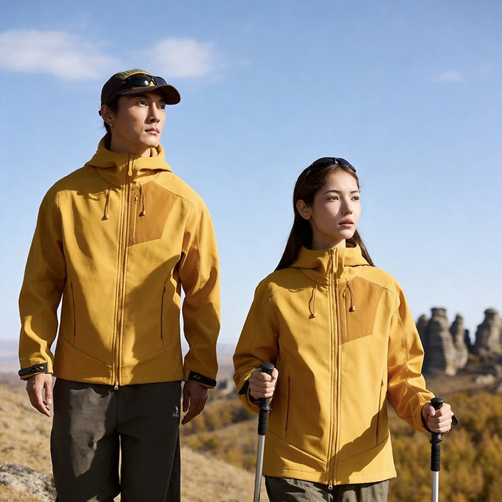 Herren Softshell-Trekkingjacke mit Kapuze atmungsaktiv winddicht dehnbar Drune