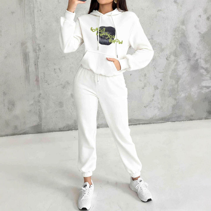 Damen nan Kapuzen-Sweatshirt und Slim-Jogginghose Lounge-Set mit Kängurutasche, gerippten Bündchen und figurbetonter Passform Drune