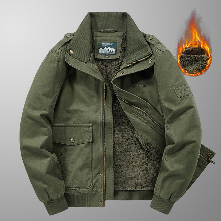 Herren Thermo-gefütterte Field‑Bomberjacke im Canvas‑Look mit Sherpa‑Innenfutter und Stehkragen Drune