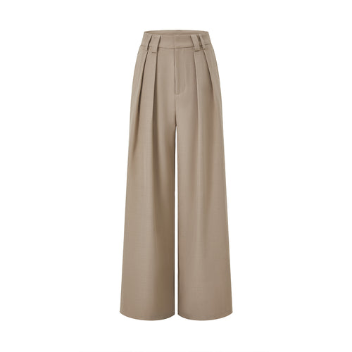 Damen Hochgeschnittene Palazzo-Hose mit Kellerfalten und weitem Bein Drune