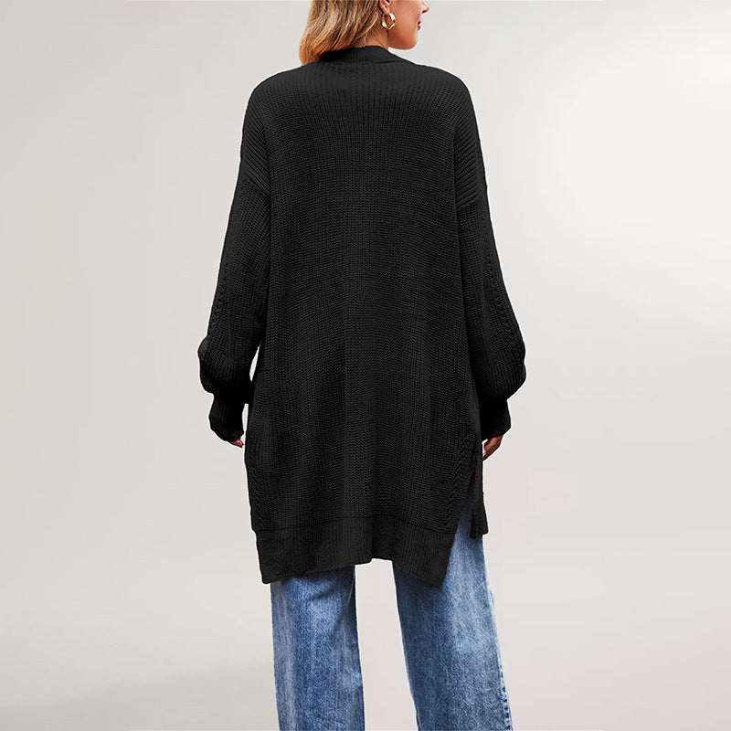 Damen lässige Strickjacke mit offenem Design und weiten Ärmeln Drune