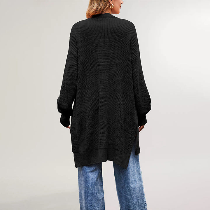 Damen lässige Strickjacke mit offenem Design und weiten Ärmeln Drune