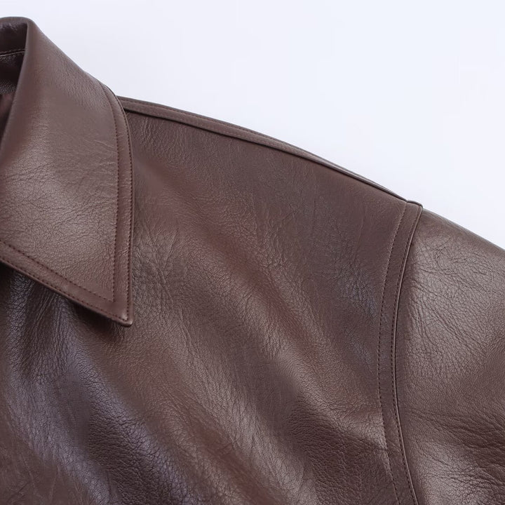 Damen modische Kunstlederjacke mit hohem Kragen und elastischer Taille Drune