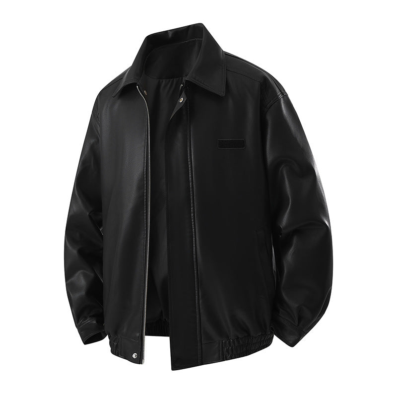 Herren Minimalistische Kunstleder-Blousonjacke mit Hemdkragen, verdecktem Reißverschluss & elastischem Saum Drune